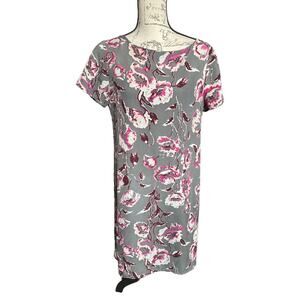 Pim + Larkin Anthropologie Gray Pink Floral Short Sleeve Sheath Dress Medium